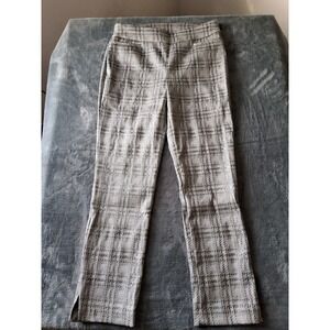 Chicos Womens Silver Grey Metallic Plaid Ankle Pants Pull On Stretch Size 0R 4R